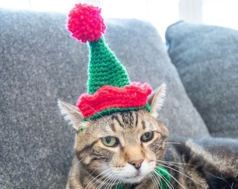 Cat Hat CROCHET PATTERN | Crochet Cat Beanie | Crochet Elf Hat Pattern for Cats | Crochet Cat Toy | Crochet Santa Hat Pattern