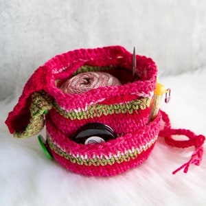 Yarn Bag CROCHET PATTERN Yarn Ball Cozy with lots of Pockets outside and inside 3 Ways to use the Yarn Bag handle image 1