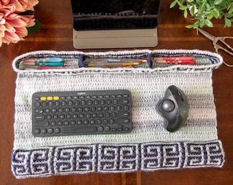 Mosaic CROCHET Keyboard Wrist Cushion Placemat with Storage Compartments PDF PATTERN | Computer or Laptop Gift Idea