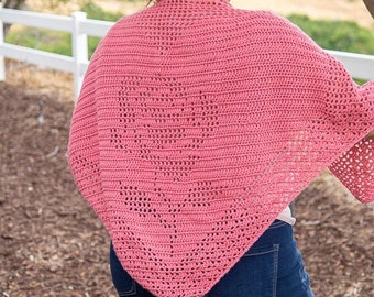 Rose Filet Crochet Shawl Pattern | Advanced Beginner Crochet Wrap Pattern | Shawl Pattern for Women with Learn Filet Crochet Tutorial