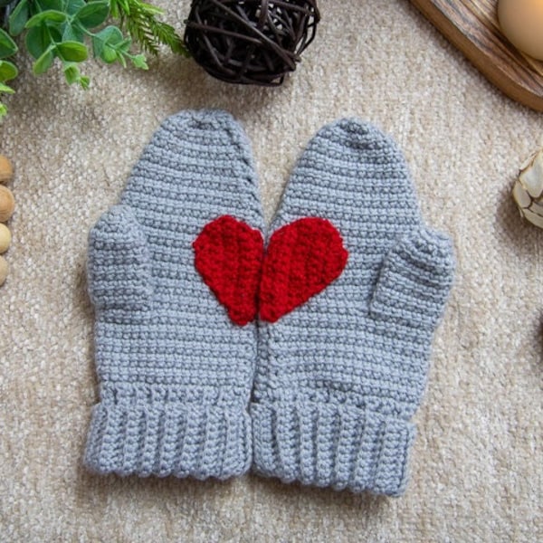 CROCHET Half HEART MITTENS Pattern | Crochet Mittens for Woman | Crochet Mittens for Kids | Heart Mittens | Crochet Christmas Gifts