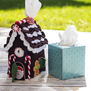 CROCHET PATTERN: Gingerbread House Tissue Box Cover Christmas Holidays Decor image 1