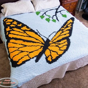 CROCHET PATTERN: Monarch Butterfly Blanket Corner to Corner C2C Pattern Crochet Butterfly Crochet Blanket Instant Download image 1