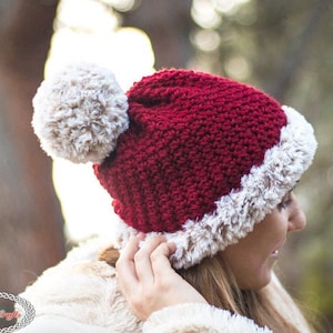 Santa Hat CROCHET PATTERN Pom Pom Hat Crochet Hat For Women Winter Hat Pattern image 1