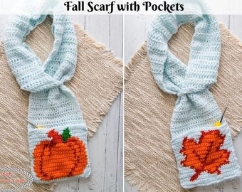 CROCHET SCARF PATTERN | Crochet Pocket Scarf | Scarf Pattern for Women | Crochet Scarf with Pockets | Intarsia Crochet Pattern