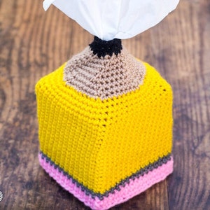 Crochet Pattern: Pencil Tissue Box Cover Perfect for Teachers, Students and Back To School image 1