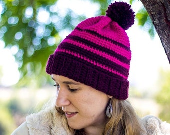 MOTIF DE BONNET AU CROCHET | Modèle de chapeau d'hiver | Chapeaux au crochet pour femmes | Tutoriel Easy Beanie | Chapeau rayé ombré