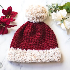 Santa Hat CROCHET PATTERN Pom Pom Hat Crochet Hat For Women Winter Hat Pattern image 5