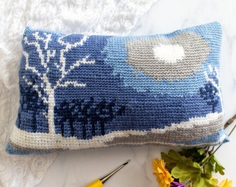 CROCHET PILLOW COVER Pattern | Crochet Throw Pillow | Tapestry Crochet | Winter Snow Scene Pillow
