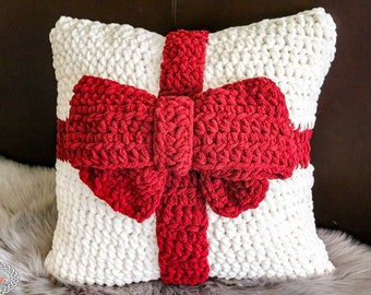 Crochet Pattern: Present Pillow with Bow - makes ideal gift without wrapping