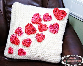Pillow Cover CROCHET PATTERN | Throw Pillow Pattern | Crochet Heart Pattern | Pillow Case with Flying Hearts