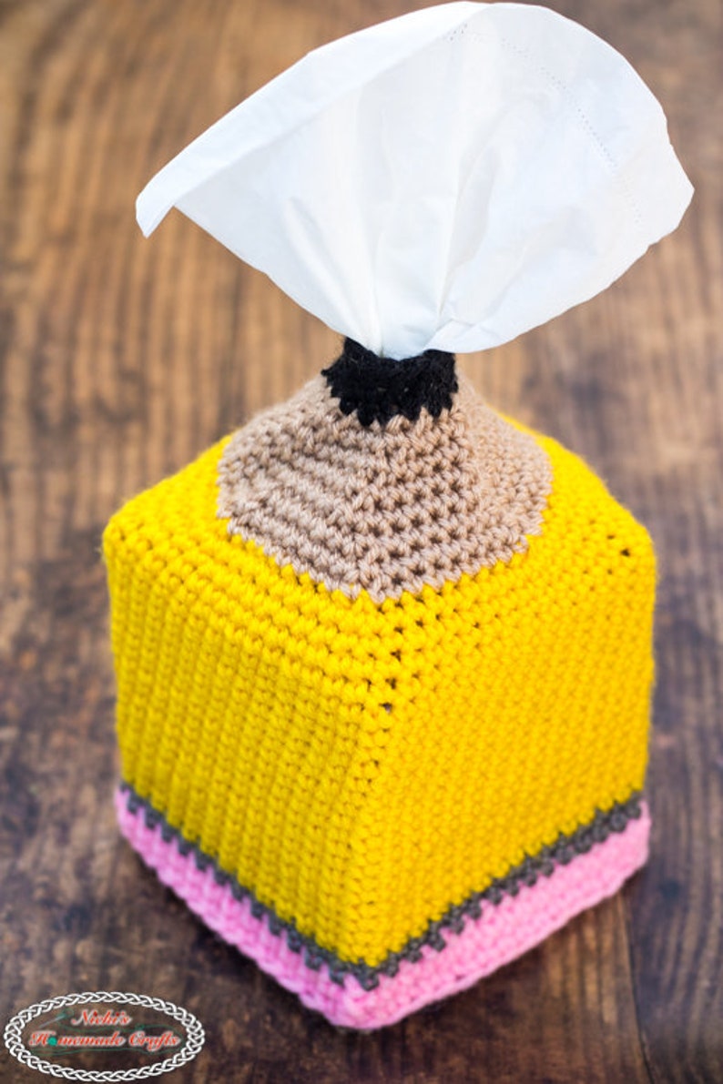 Crochet Pattern: Pencil Tissue Box Cover Perfect for Teachers, Students and Back To School image 4