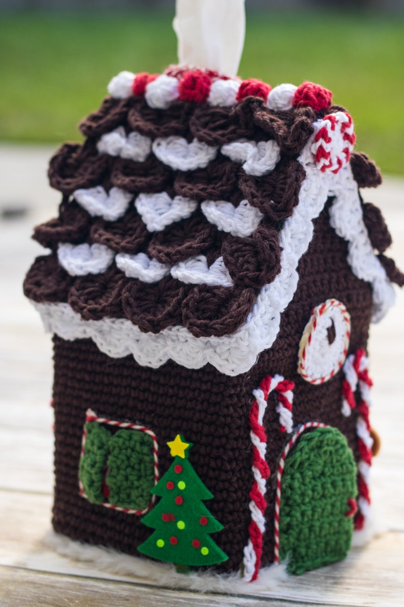 CROCHET PATTERN: Gingerbread House Tissue Box Cover Christmas Holidays Decor image 8