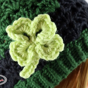 PATTERN St. Patrick's Beanie crochet shamrock clover irish fan stitch image 2