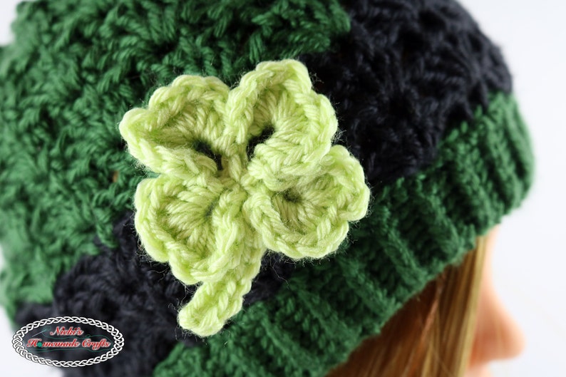 PATTERN St. Patrick's Beanie crochet shamrock clover irish fan stitch image 2