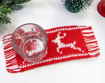 CROCHET Reindeer Mug Rug PATTERN | Crochet Mug Rug | Crochet Coaster | Christmas Mug Rug | Digital PDF Pattern