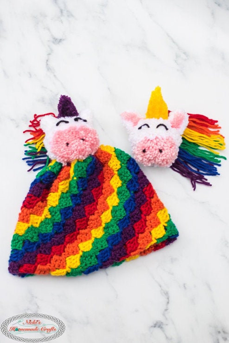 Unicorn Hat CROCHET PATTERN Pom Pom Hat Crochet Unicorn Girl Beanie Pattern Rainbow Hat Pattern Corner to Corner Crochet image 1