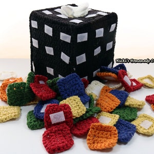 PATTERN Rubik's Cube Tissue Box with rearrangable colored square tiles crochet image 3