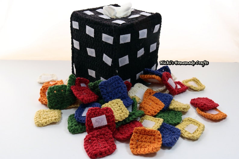 PATTERN Rubik's Cube Tissue Box with rearrangable colored square tiles crochet image 3