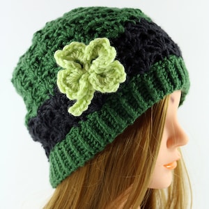 PATTERN St. Patrick's Beanie crochet shamrock clover irish fan stitch image 3