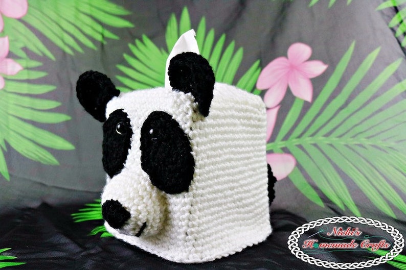 Crochet Pattern: Panda Bear Tissue Box Cover digital download animal toy health sick cold allergies image 1