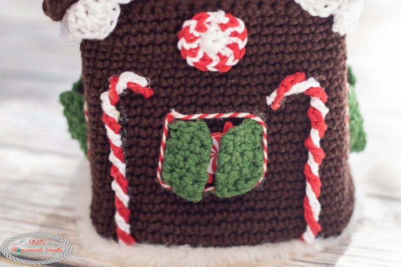 CROCHET PATTERN: Gingerbread House Tissue Box Cover Christmas Holidays Decor image 3