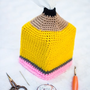 Crochet Pattern: Pencil Tissue Box Cover Perfect for Teachers, Students and Back To School image 3