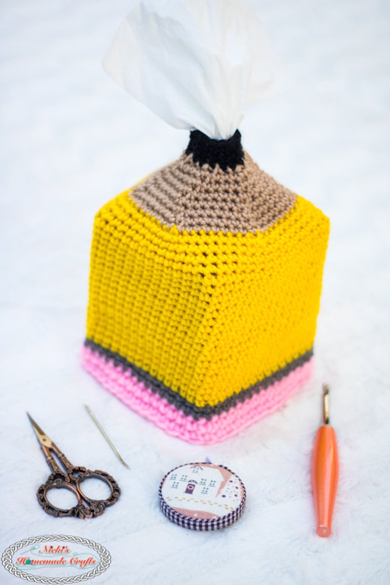 Crochet Pattern: Pencil Tissue Box Cover Perfect for Teachers, Students and Back To School image 3