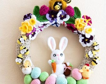 Corona Di Pasqua Con Uova E Fiori Primaverili – Decorazione Porta In Rattan 45 Cm