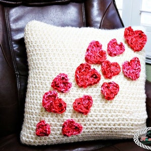 Pillow Cover CROCHET PATTERN Throw Pillow Pattern Crochet Heart Pattern Pillow Case with Flying Hearts image 2