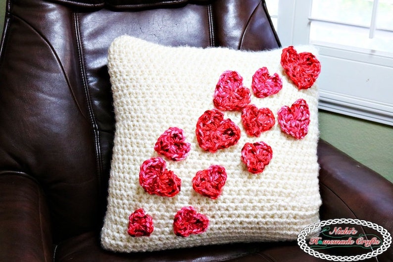 Pillow Cover CROCHET PATTERN Throw Pillow Pattern Crochet Heart Pattern Pillow Case with Flying Hearts image 2