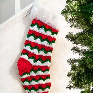 Wave Chevron STOCKING CROCHET PATTERN with Faux Fur Cuff for Christmas and the Holiday Season image 5