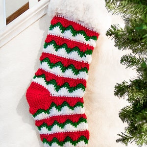 Wave Chevron STOCKING CROCHET PATTERN with Faux Fur Cuff for Christmas and the Holiday Season image 7