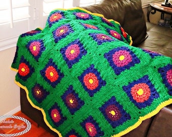 Granny Square Blanket CROCHET PATTERN | Crochet Blanket Pattern | Afghan Pattern | Crochet Throw Blanket