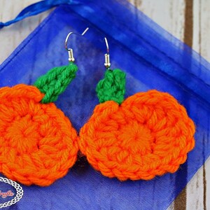 CROCHET PATTERN: Mini Pumpkin Earrings Halloween adult teen decoration diy video tutorial image 6