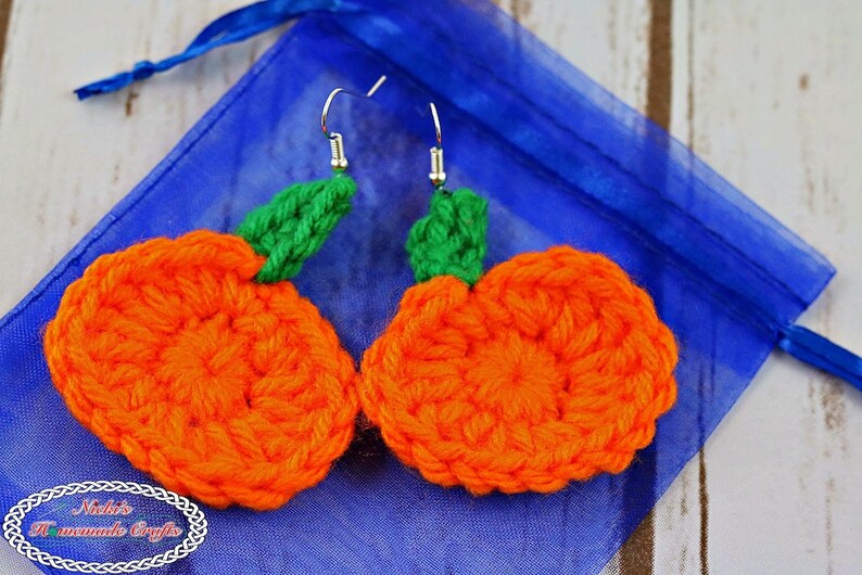 CROCHET PATTERN: Mini Pumpkin Earrings Halloween adult teen decoration diy video tutorial image 6