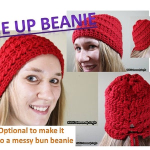 MUSTER Tie Up Beanie *Häkeln *wahlweise chaotisch Dutt oder Pferdeschwanz Mütze