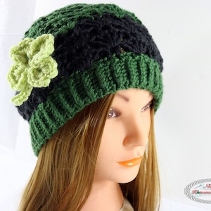 PATTERN St. Patrick's Beanie crochet shamrock clover irish fan stitch image 1