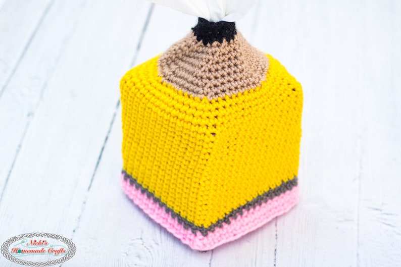 Crochet Pattern: Pencil Tissue Box Cover Perfect for Teachers, Students and Back To School image 8