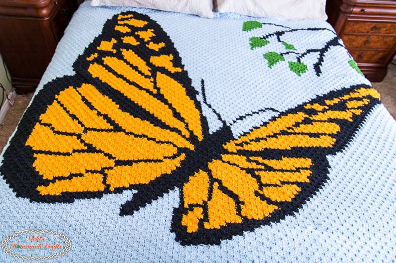 CROCHET PATTERN: Monarch Butterfly Blanket Corner to Corner C2C Pattern Crochet Butterfly Crochet Blanket Instant Download image 5