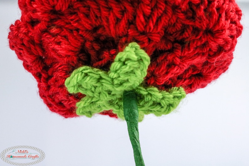 Crochet Pattern: ROSE with Wired Stem and Leaves Love, Valentine's Day, Flower, Heart, Wedding, Birthday image 8