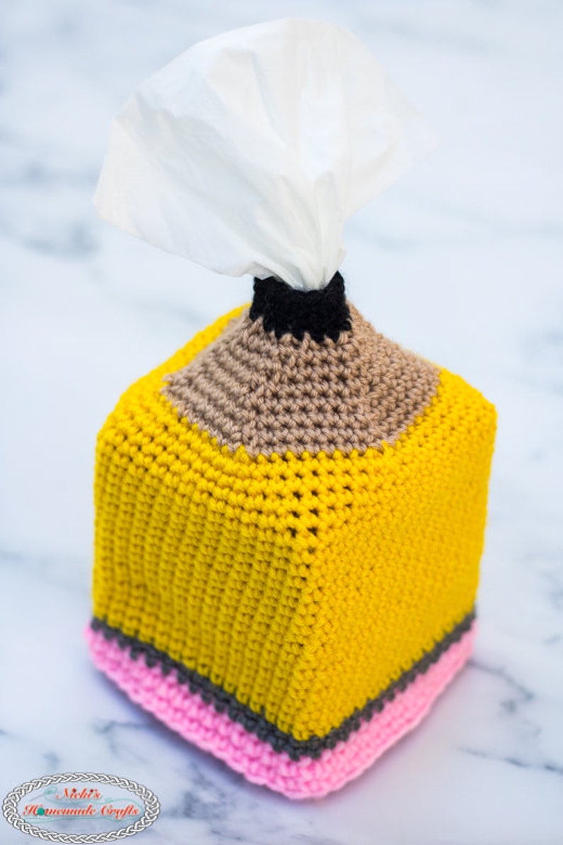 Crochet Pattern: Pencil Tissue Box Cover Perfect for Teachers, Students and Back To School image 5