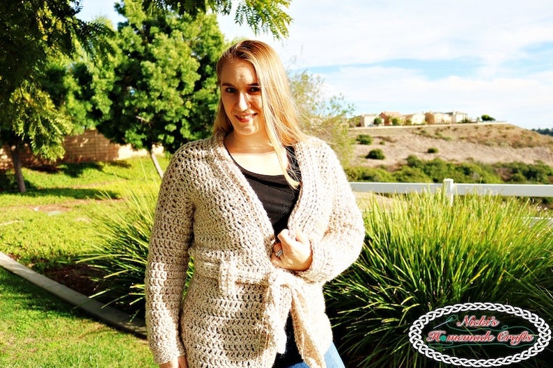 Crochet Pattern: Chunky Belted Crochet Cardigan sizes XS, M, L, Xl, XXL, 3XL, 4XL cozy, comfy and easy image 7