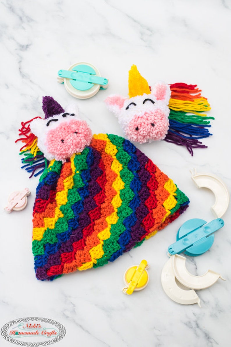 Unicorn Hat CROCHET PATTERN Pom Pom Hat Crochet Unicorn Girl Beanie Pattern Rainbow Hat Pattern Corner to Corner Crochet image 4