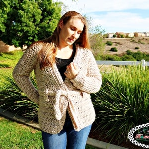 Crochet Pattern: Chunky Belted Crochet Cardigan sizes XS, M, L, Xl, XXL, 3XL, 4XL cozy, comfy and easy image 1