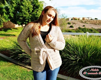 Crochet Pattern: Chunky Belted Crochet Cardigan *sizes XS, M, L, Xl, XXL, 3XL, 4XL *cozy, comfy and easy
