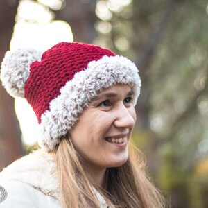 Santa Hat CROCHET PATTERN Pom Pom Hat Crochet Hat For Women Winter Hat Pattern image 4