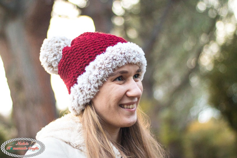 Santa Hat CROCHET PATTERN Pom Pom Hat Crochet Hat For Women Winter Hat Pattern image 4