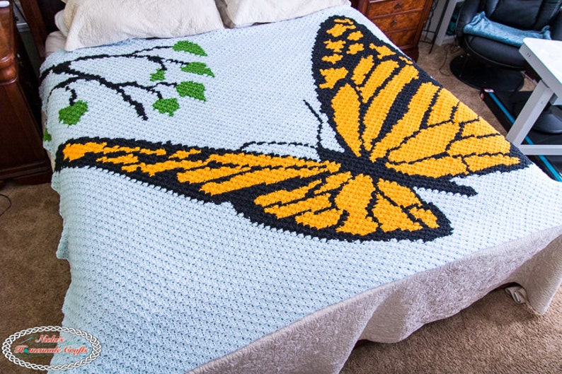 CROCHET PATTERN: Monarch Butterfly Blanket Corner to Corner C2C Pattern Crochet Butterfly Crochet Blanket Instant Download image 6