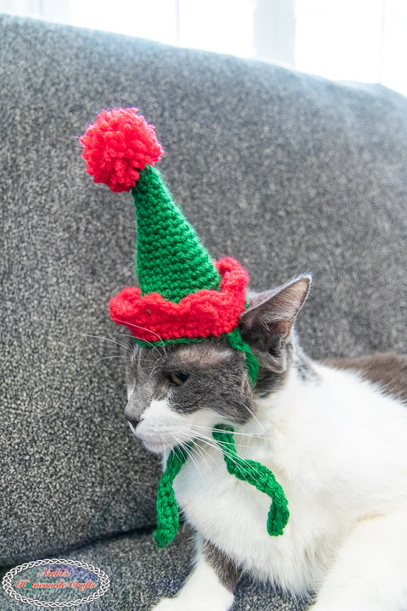 Cat Hat CROCHET PATTERN Crochet Cat Beanie Crochet Elf Hat Pattern for Cats Crochet Cat Toy Crochet Santa Hat Pattern image 8